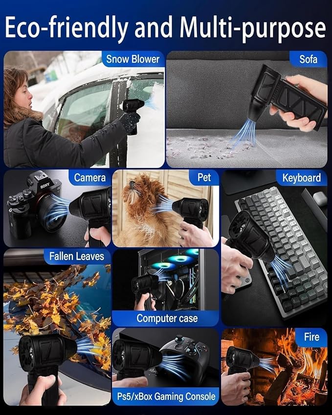 YUHUO Upgraded Compressed Air Duster, 360000 RPM Electric Air Duster with 5 Gear Power Motor, 8000mAh Rechargeable Cordless Mini Blower Jet Turbo Fan Replace Air Can for Computer Keyboard Car Outdoor