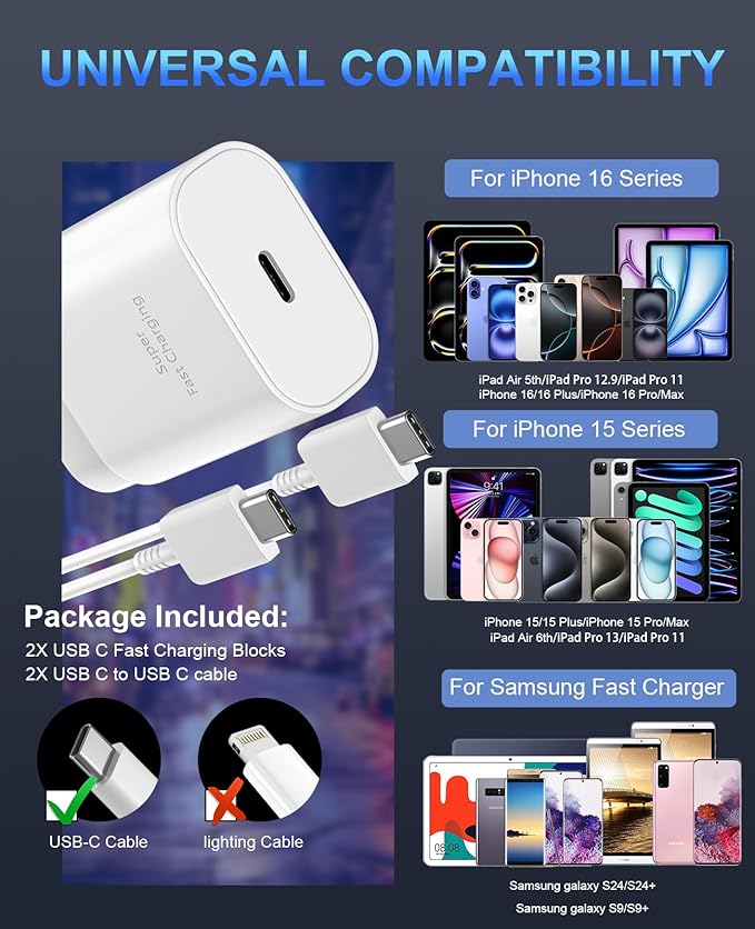 iPhone 17 16 15 Charger Fast Charging,30W USB C Charger Type C Charger Phone Chargers iPhone&10 Ft Long USB C to C Cable Fast Charging Cord for iPhone 17 Air/17 Pro/17 Pro Max/16 15 Pro Max Plus,iPad