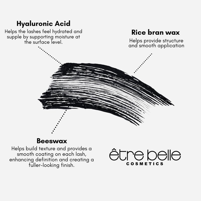 êb être belle Cosmetics Lash X-Press & Hyaluronic Mascara for Women, Conditioning Mascara with Hyaluronic Acid, Beeswax & Rice Bran Wax, Flexible Silicone Brush, Quick Dry Rimel Formula