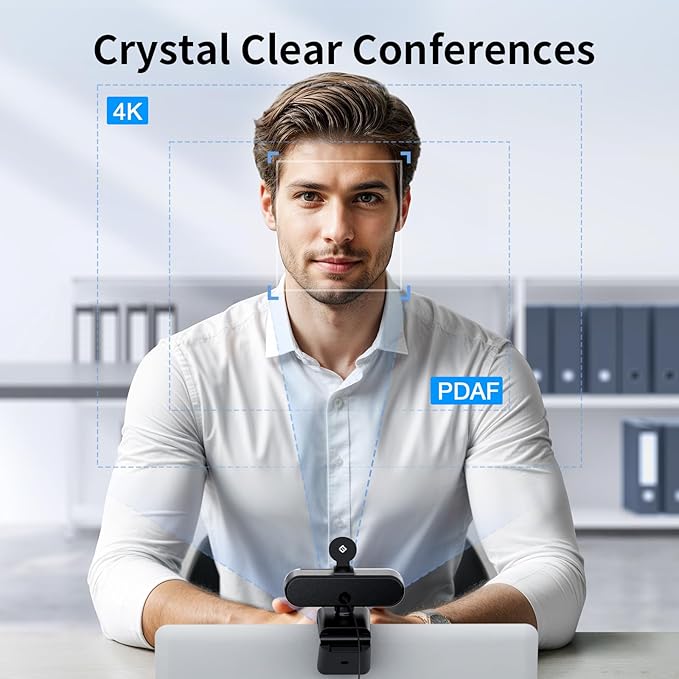 EMEET NOVA 4K Webcam for PC - Ultra 4K HD, PDAF Autofocus, Dual Omnidirectional Mics, 73° FOV, Auto Light Correction, USB-A, Privacy Cover, Ideal for High-End Business Meetings&Live Streaming
