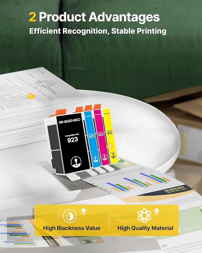 SHEENGO Comaptible Remplacement Ink Cartridge for 923 4 Pack Without Chip