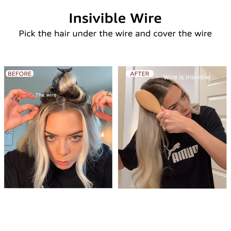 SAFIRENY Wire Hair Extensions Fish Line Hair Extensions Ash Brown to Platinum Blonde Extensions, Invisible Hair Extensions Real Human Hair 14inch 70g Adjustable Size Hair Extensions(#8T/60-14inch)