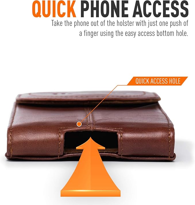 Hengwin Genuine Leather Cell Phone Holster for Outdoor Walking Working, Phone Holder Belt Pouch Case with Belt Clip Fits for iPhone 17 Pro Max 16 Pro Max Samsung Galaxy S25 Edge S24 Ultra (Brown)