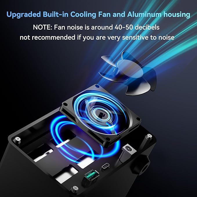 CENMATE Aluminum 2 Bay 10Gbps HDD Enclosure with Cooling Fan for 2.5“/3.5" SATA HDD/SSD with USB A/C 3.2 Gen 2, Support Hot Swappable, Tool-Free Hard Drive Enclosure