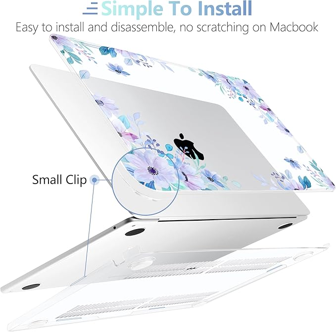 MEEgoodo for M5/M4/M3/M2 MacBook Air 15 inch Case 2026 2025 2024 2023, Case Fit Model (A3448/A3241/A3114/A2941) for MacBook Air 15.3 inch, Soft Purple Floral