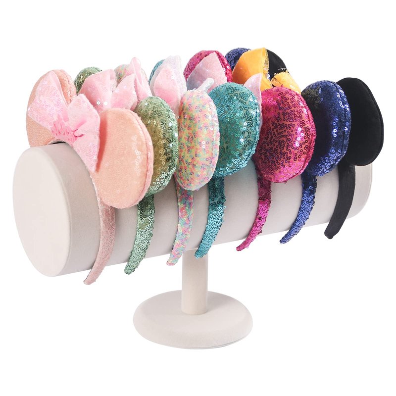ByKen T-bar Headband Holder Organizer,Hair Band Ear Jewelry Accessories Display Stand for Girls(Beige Velvet)