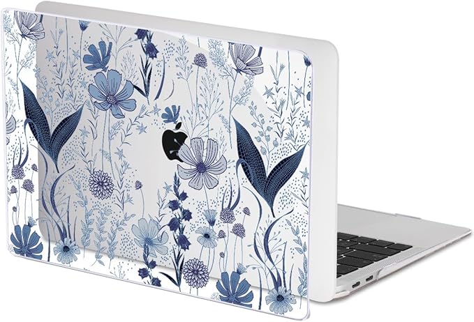 LCMOCICO Compatible with 2018 2019 2020 2021 MacBook Air 13 inch Case M1 A2337 A2179 A1932, Clear Printed Pattern Hard Shell Case & Keyboard Cover for Mac Air 13 M1 Touch ID, Navy Blue Wild Flowers