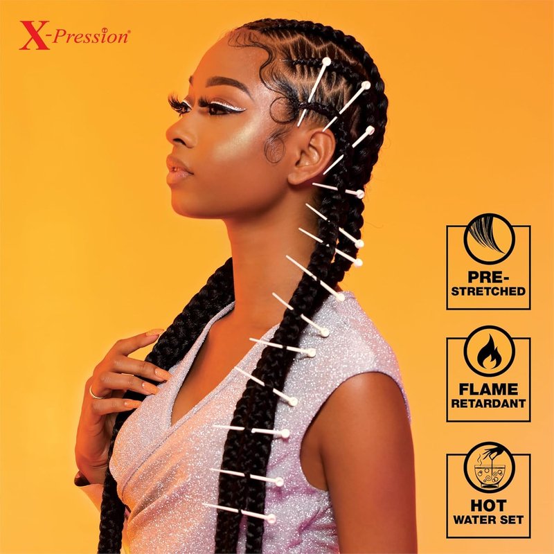 XPRESSION 3X Pre-Stretched Braids - 58 Inch Long, 5-Pack | Natural Black 1B