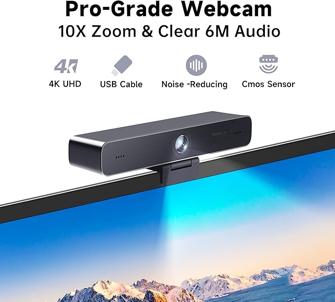 Horion 4K Conference Camera with Microphone, Auto Framing Camera for PC, 10X EPTZ Zoom, Plug & Play USB 3.0,Video with Dual AI Noise-Canceling Mic, for Video Conference, Streaming, PC/Mac/Linux, HC-5M