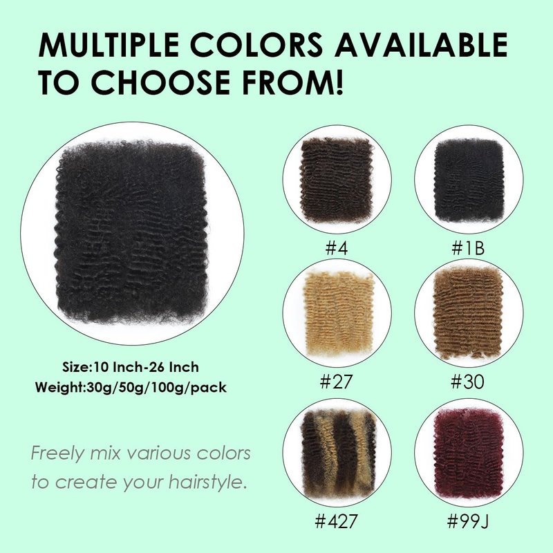 Afro Kinkys Bulk Human Hair for Permanent Micro Locs/Twists/Braids/Repair MChocolate Brown 4C Afro Kinky Curly Bulk Human Hair 12 Inch 50g/pack