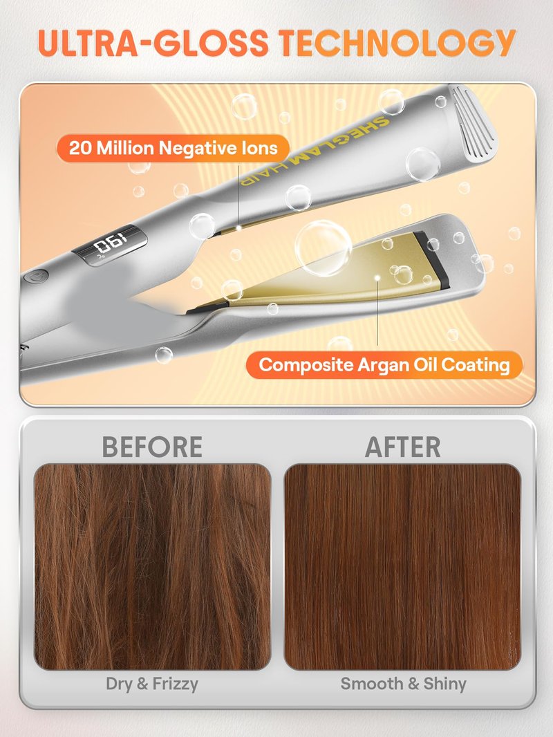 SHEGLAM Flat Iron Hair Straightener, 2-in-1 Twist Ceramic Hair Straightener and Curler, 1 inch, Fast Heating with LCD Display, Multi Styler Round Ion Flat Iron, 302-446°F, Anti-Frizz for Less Damage
