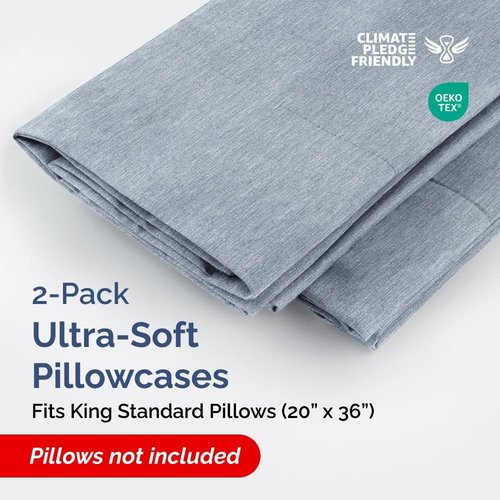 King Standard Pillow Cases - Ultra-Soft Hotel Quality Covers | Fade-Free & Wrinkle Resistant - 2 Piece Set in Heathered Blue