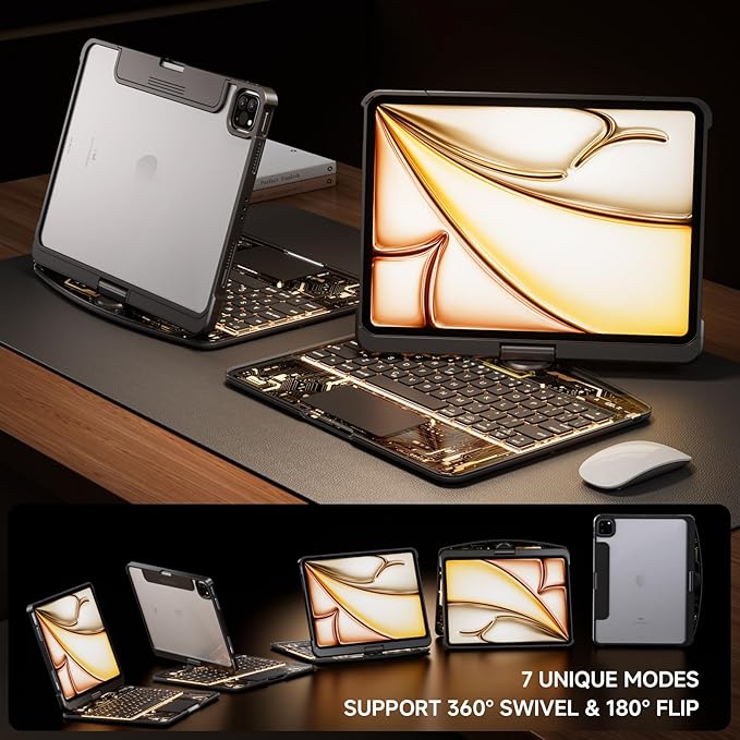 Tiaota Transparent Case with Keyboard for iPad Pro 11-inch (M5/M4, 2025/2024),with 7-Color Backlit Wireless Keyboard, 360°Rotatable Protective Case Multi-Touch Trackpad,with Shortcuts,Black