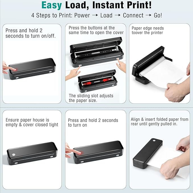 PEDOOLO Portable Printer Wireless for Travel, Inkless Thermal Printer Supports 8.5 x 11 Inch Thermal Paper, Bluetooth Compatible with iOS, Android, Laptop Includes 2 Rolls & 10 Sheets of Paper Kit