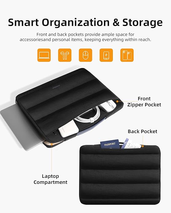 Black Puffy Laptop Sleeve 16-Inch Fluffy Protective Sleeve for MacBook Pro 16/Air 15, Dell XPS 15, HP, for Travel & College
