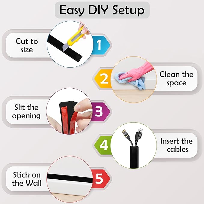 TV Cord Hider – Flexible Wall Cord Cover Slim Design Silicone Cable Raceway - Self Adhesive, Cut to Size Design for Hiding Wires on Wall - Clean Home Setup Cable Concealment (Black, 6 Feet)