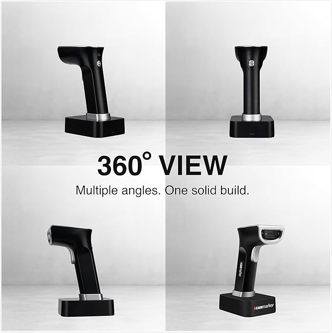 Scanmarker 1D/2D Barcode Scanner Wireless – Boost Speed & Accuracy with Bluetooth Barcode Scanner & 2.4G Modes – Handheld QR & Wireless Barcode Scanner with Charging Stand for Laptop, iOS & Android