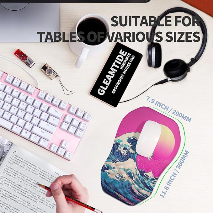 Gleamtide Ergonomic Raised Mouse Pad Wrist Support with Bilateral Slope Memory Foam Mousepad for Wrist Rest and Carpal Tunnel Pain Relief 11.8x7.9〃Twilight Waves