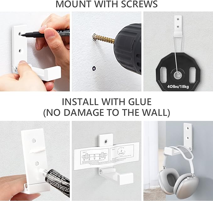 SPLAYTAP Folding Coat Hooks, 5pcs White Wall Hooks Heavy Duty for Hanging Coat Towel Backpack, Foldable Adhesive Hooks, Headphone Jacket Holder, Aluminum Alloy Hook with Screws for Purse Hat Bag Keys