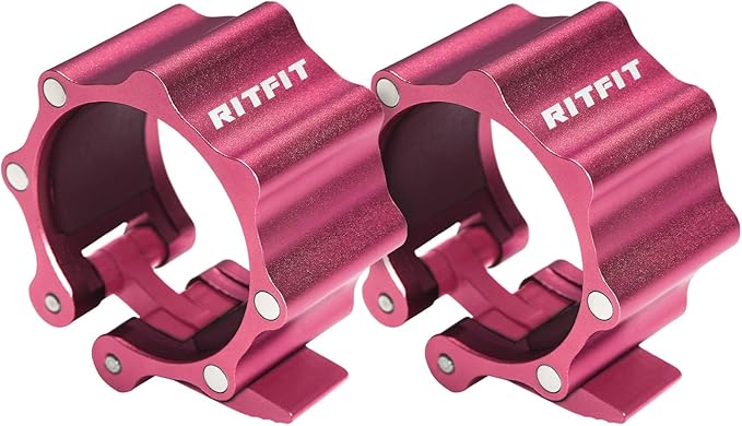 RitFit 2-Inch Magnetic Barbell Collars Locking Clamps - Heavy Duty Aluminum Alloy, Quick Release with Non-Slip TPR Pads for Olympic Weightlifting Powerlifting Training (Pair), Pink