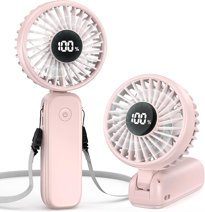 Handheld Fan Foldable, 5000mAh Rechargeable Hand Fans with Powerful Cooling, 4 Speeds, LED Display, Portable Fan for Travel,Concerts,Makeup,Lash,Outdoor Events,Gifts Women