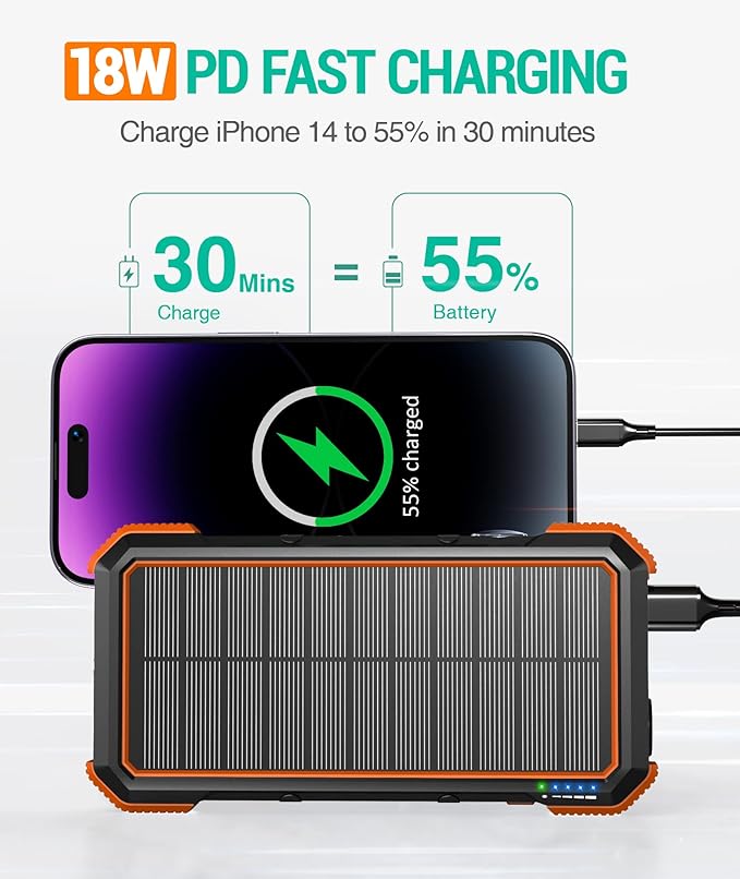 BLAVOR Solar Power Bank 20000mAh Wireless Portable Charger Built-in Cables, 20W Fast Charging USB C Battery Pack for iPhone 17/16/15/14, iPad, Samsung, Solar Charger with Flashlight for Camping