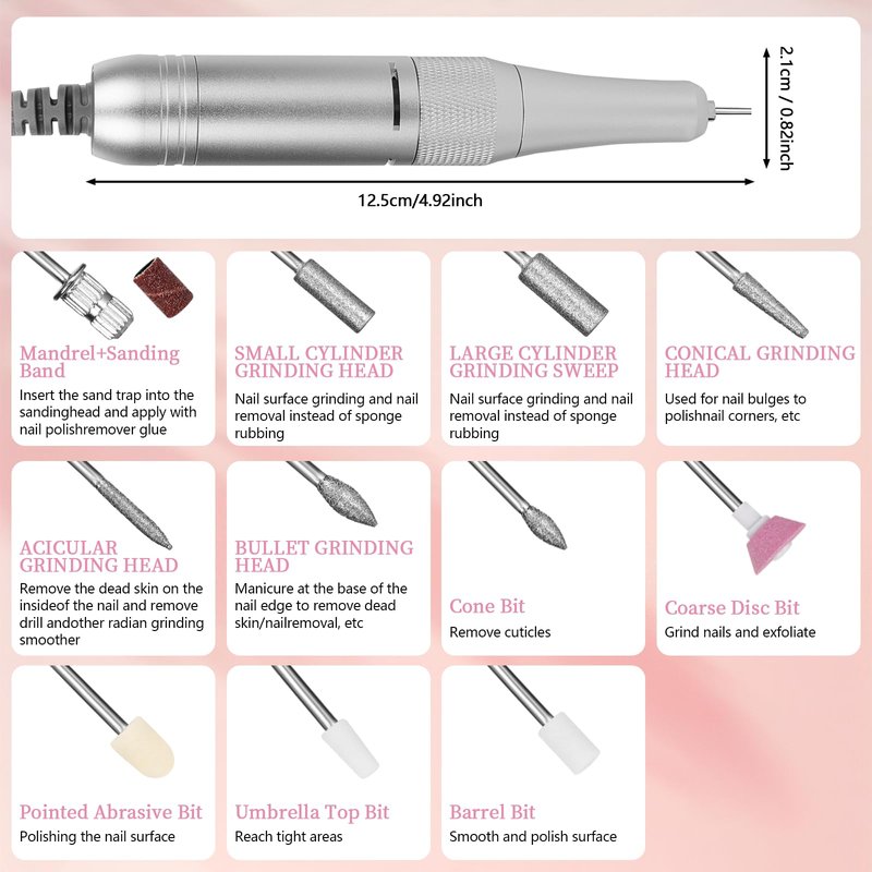 Electric Nail File Professional Kit - 45000RPM Portable Nail Drill Electric File with 11 Bits & Base丨LED Screen丨Ultra-Silent, Rechargeable Nail Drills Machine for Acrylic Nails Gel Polishing (White)