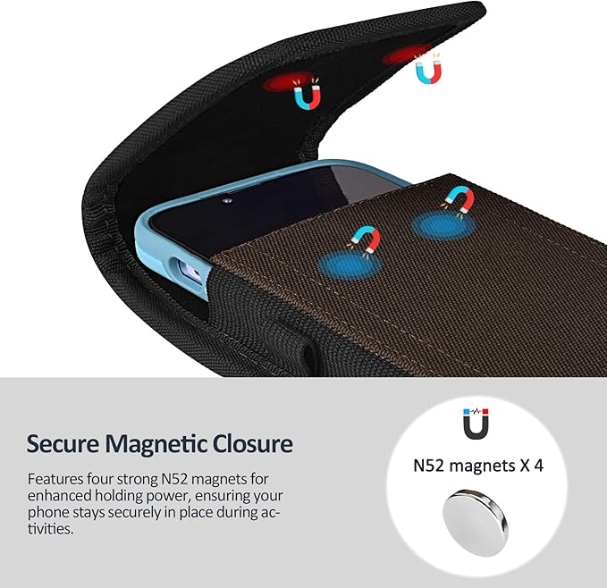 ACCKUO Phone Holster for Belt with Metal Clip and Magnetic Closure Compatible with iPhone 17/16/15/14/13/12 Pro and Non-Pro, Galaxy S26 S25 S24 S23 S22 for Everyday Protection, M-Coffee