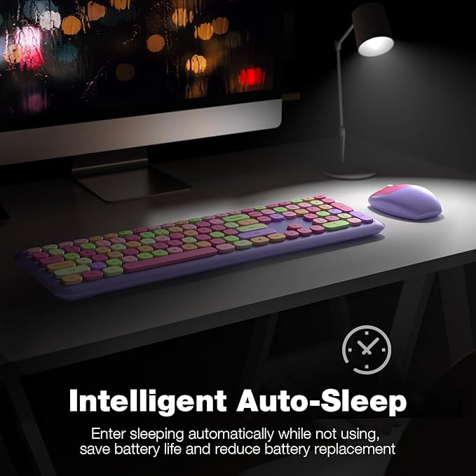 KNOWSQT Wireless Keyboard and Mouse Combo, Pale Purple Full-Sized 2.4G Silent Keycap Colorful Keyboards, USB Dongle Plug Play, Laptop, Windows, PC, Mac, Desktop