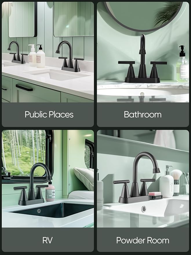 Cobbe Bathroom Faucets for Sink 3 Hole, 4 Inch with Pop Up Drain and 2 Supply Hoses, 2 Handle Centerset Bathroom Faucet for Sink Vanity, Midnight Black Matte