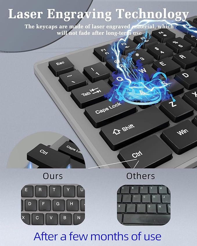 MIKUSO Wired Keyboard with Cover, 104 Keys Laser-Etched Non-Fade, 1.6m USB-A Cord, Spill-Resistant with dust-Proof Film, Full Size for Windows Mac PC Laptop, Office Home Business Programming