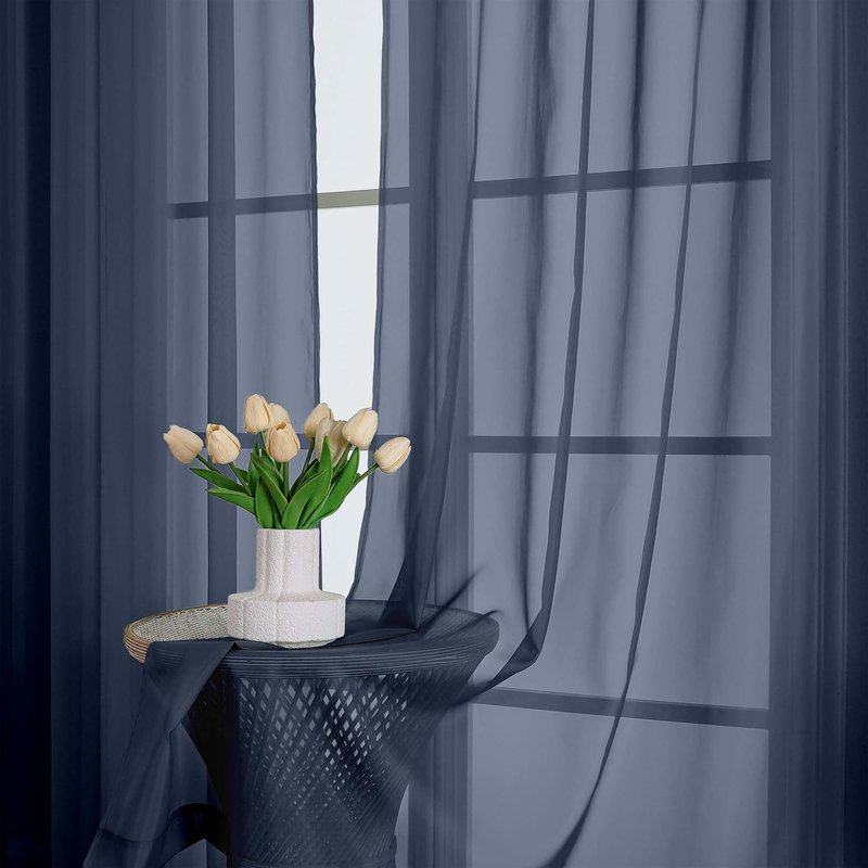 OWENIE Navy Blue Sheer Curtains 72 Inches Long 2 Panels Set, Transparent Voile Sheer Curtain for Living Room Bedroom Window Sliding Glass Door Treatment, 59 x 72 Inch, Navy Blue