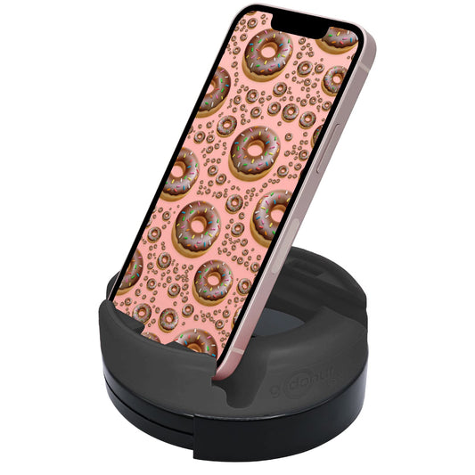GoDonut 360 Swivel – Smartphone and Tablet Stand and Desk Organizer with 360 Degrees Device Rotation - Compact and Portable for Travel, Office and Home - Made in USA (Black)