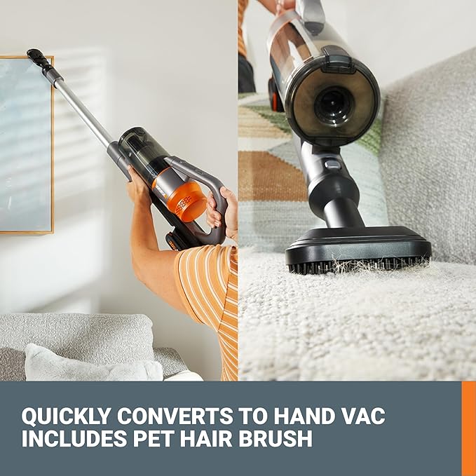 WORX 20V Cordless Stick Vacuum WX038L.1, Powerful Cordless Vacuum Cleaner 25Kpa High Suction for Pet Hair, Lightweight Handheld Vacuum Cleans Floors Carpet Car – Battery & Charger Included