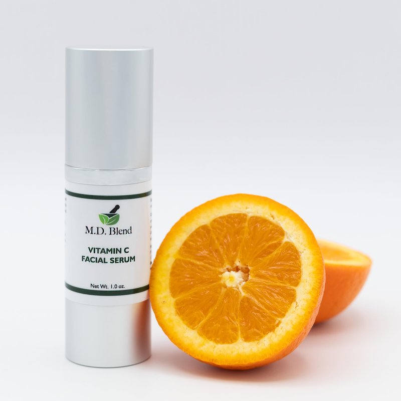 M.D. Blend Vitamin C Serum With L-Ascorbic Acid 10% & Hyaluronic Acid For Skin Illuminating & Anti-Aging, Includes Blend Of Witch Hazel, Aloe Vera, L-Arginine & Glycerin, 1 fl Oz Pump