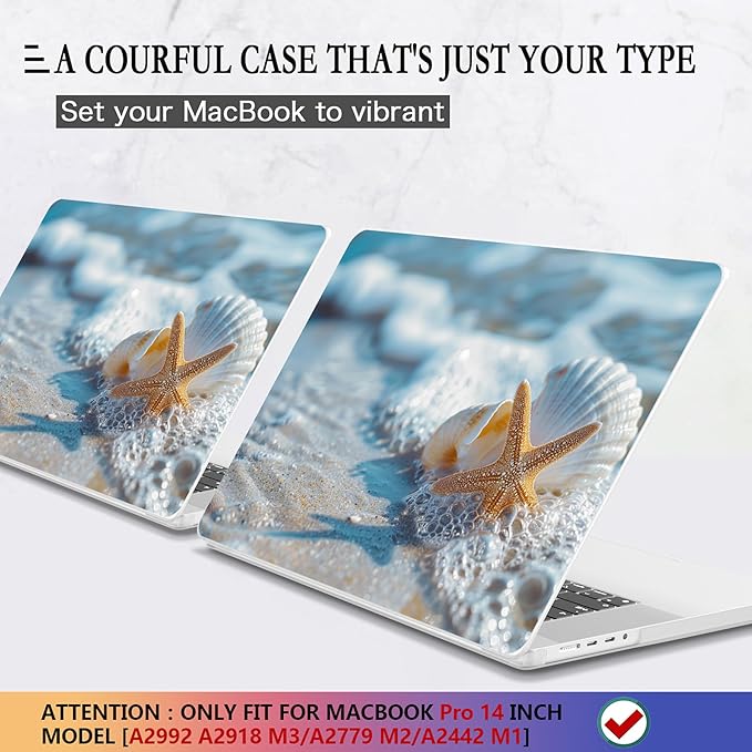CISSOOK Compatible with MacBook Pro 14 inch Case 2026-2021 Release M5 A3434 M4 A3112 A3185 A3401 M3 A2992 A2918 M2 A2779 M1 A2442 Model, Plastic Hard Shell Case with Keyboard Cover, Beach&Shell