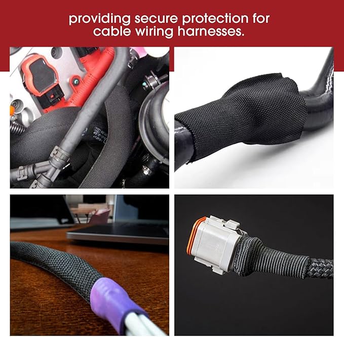 BuyUneed Heat Shrink Wire Loom 2:1 Shrinkable Braided Cable Sleeve 2 Inch ID-18ft Abrasion Protection Flexibility Fabric Wiring Harness Cover Sheath