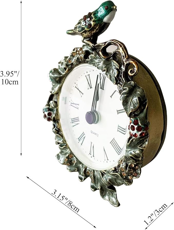 Pewery Decorative Mini Table Clock, Vintage Metal Silent Analog Quartz Battery Operated Table Top Clock for Living Room Decor Shelf