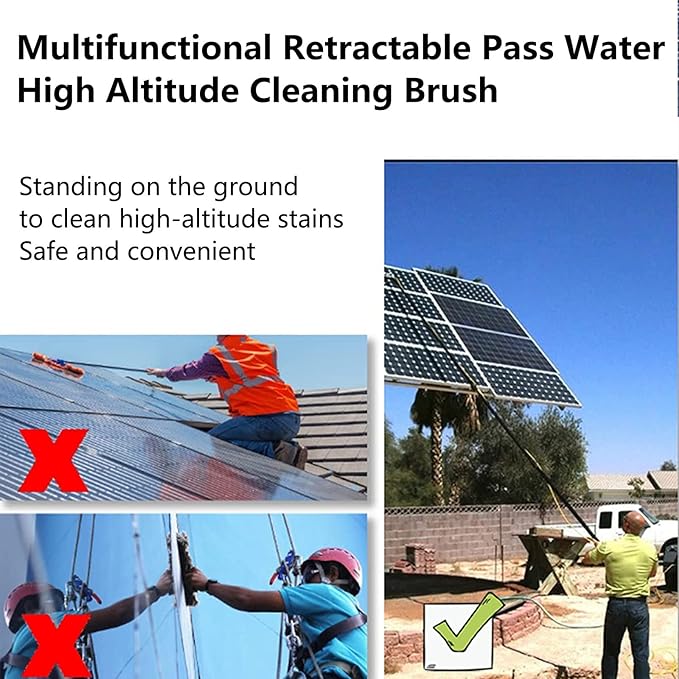 Telescopic Cleaning Brush, Multi-Purpose Water Spray Brush, Solar Panel Cleaning Equipment, Telescopic Hydrocleaner, 3.6m-10.8m, Roof Cleaning Tools Window Cleaner Kit,36ft/10.8m-55cmBrushhead