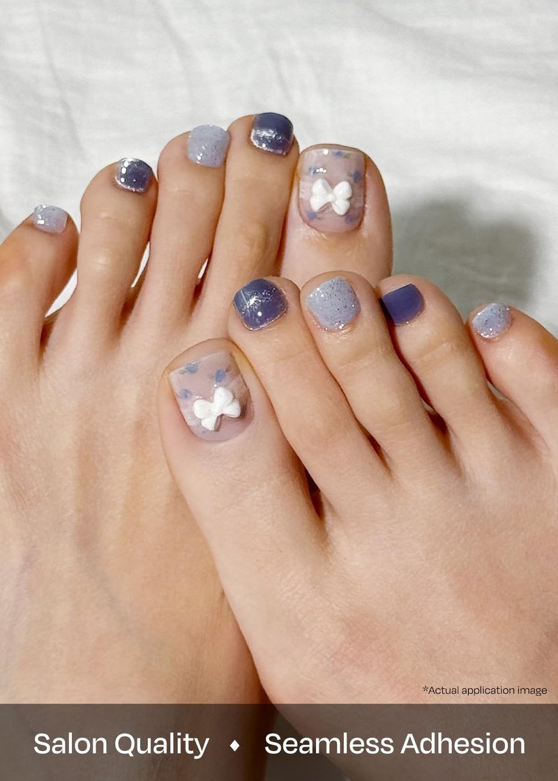 ohora Semi Cured Gel Pedi Strips (P Heart Link) - Works with Any Nail Lamps, Salon-Quality, Long Lasting, Easy to Apply & Remove - Includes 2 Prep Pads, Nail File & Wooden Stick