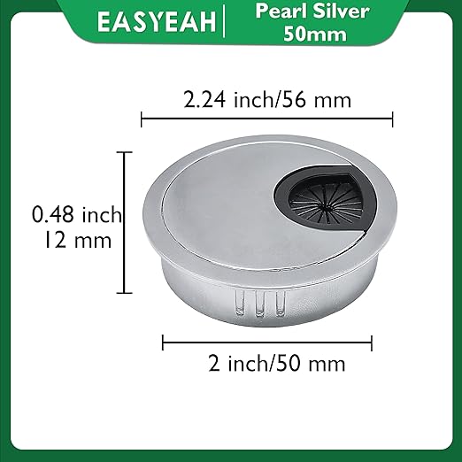 EASYEAH 2 Pcs Desk Grommet 2" / 50 mm, Desk Cord Hole Cover, Cable Grommet Metal Zinc Alloy Materilal, Desk Hole Grommet for Home & Office Pc, Detachable Cable Cord Organizer-Matte Silver