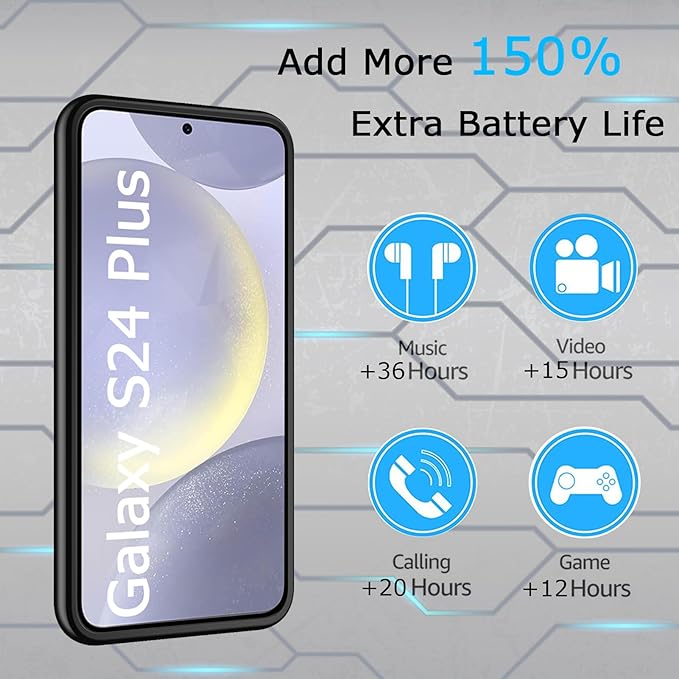 KCKEBLM Battery Case for Galaxy S24 Plus, [12000mAh] Slim Portable Protective Fast Charging Case Backup Power Bank Battery Case Compatible with Galaxy S24 Plus-6.7 inch-Black