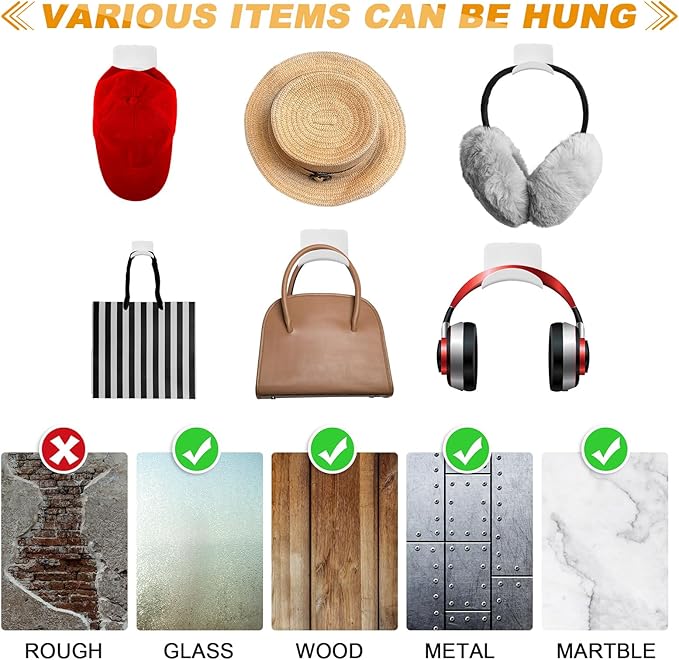 Wonderjune 24 Pcs Headphone Wall Hangers Adhesive Gaming Headset Holder Hooks for Wall Mount Strong Universal Stand Hooks for Most Headphone Controller, Hat, Baseball Caps, Door, Closet (White)