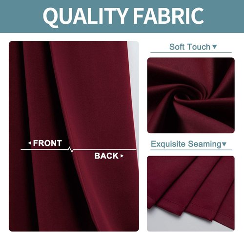 ChrisDowa Grommet Blackout Curtains - Thermal Insulated Room Darkening Panels, Burgundy Red, 52W x 72L