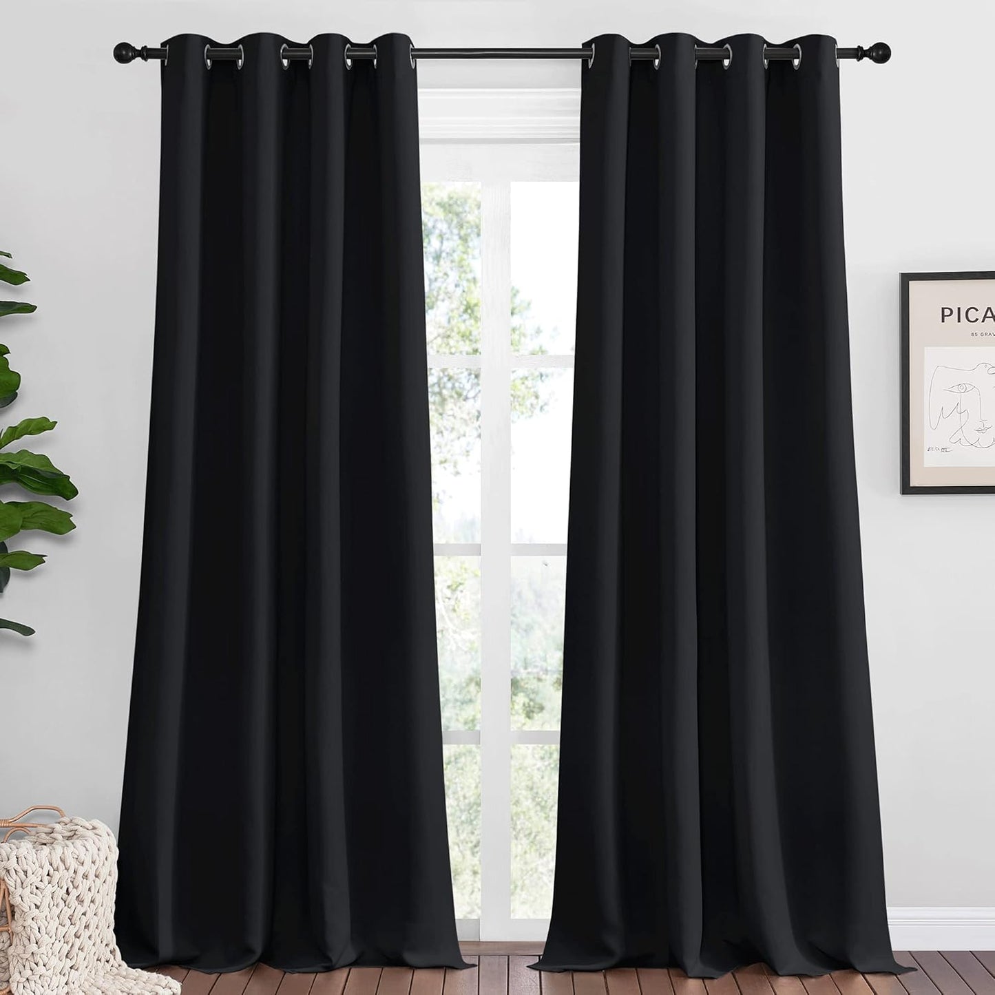 NICETOWN Blackout Patio Curtain Shades - Thermal Insulated Grommet Drapes, 55"x120", Black | Summer Home Decor