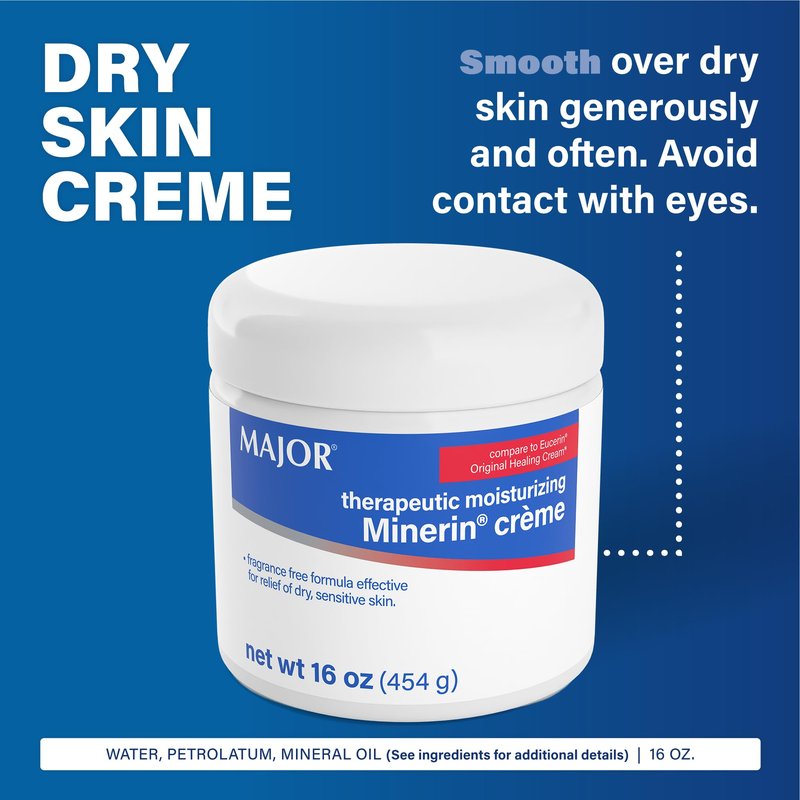 MAJOR Therapeutic Moisturizing Minerin Créme - Body Cream Moisturizer for Dry Skin - Fragrance-Free - 16 Oz. (4 Pack)