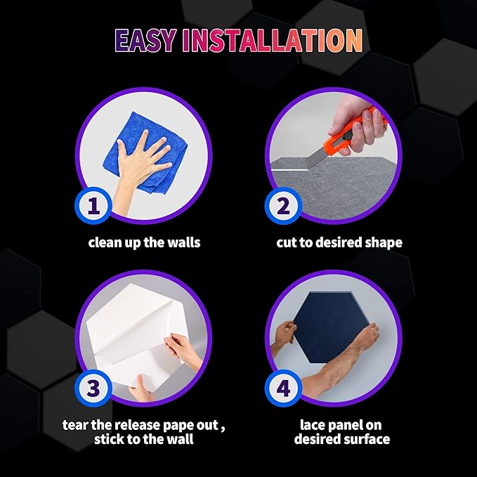 Mollywell Hexagon Acoustic Panels 14x12 - Reduce Echo & Reverb, Noise Blocking Wall Tiles for Recording Studio & Home Office, Black & White Sound Absorbing Panels