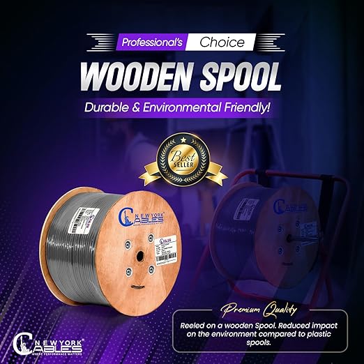 Newyork Cables | Cat6a Plenum Ethernet Cable 1000ft Certified 100% Solid Pure Copper 23 AWG, 10Gbps, 750MHz, PoE++ (4PPoE, up to 90 W) | High-Performance Cat 6a Cable for High Speed Networking