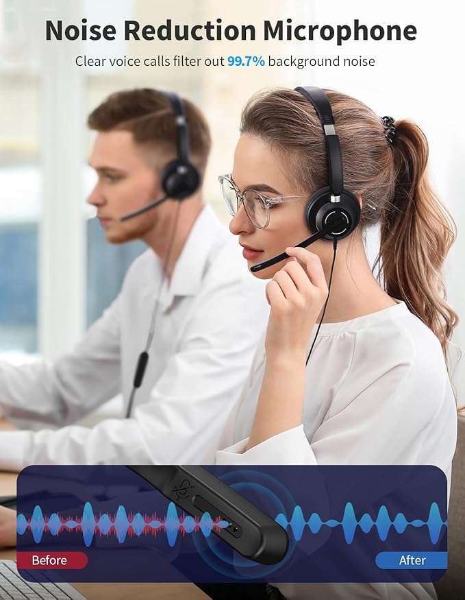 JabNecter Wired Headphones with Microphone for PC, On-Ear Computer Laptop USB Headset with Noise Cancelling Microphone in-line Control for Home Office Online Class Skype Zoom, (3.5mm + USB)