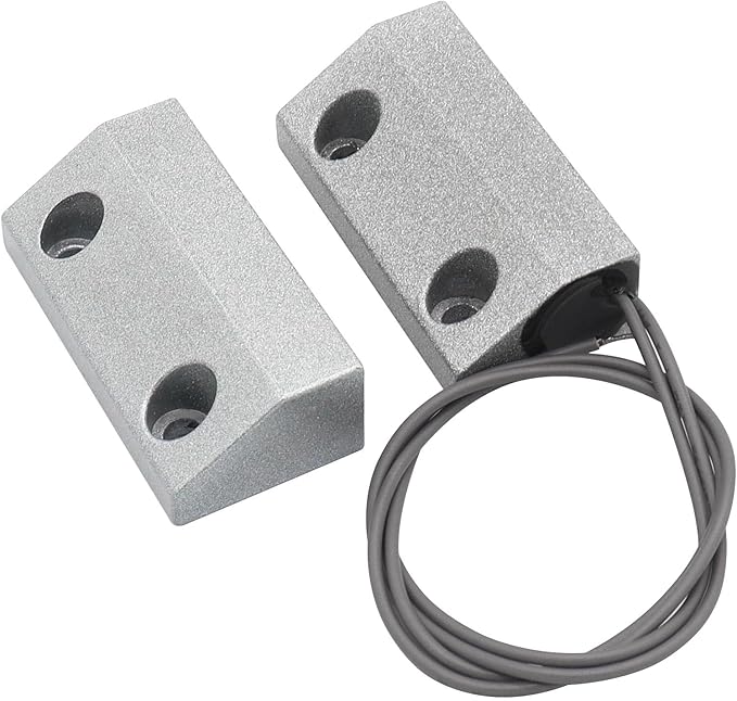 FOCMKEAS Magnetic Reed Switch Wired Surface Mount Normally Open NO Contact Sensor Alarm Magnetic Door Switch with 2 Wires, Zinc Alloy Sliver, MC-56